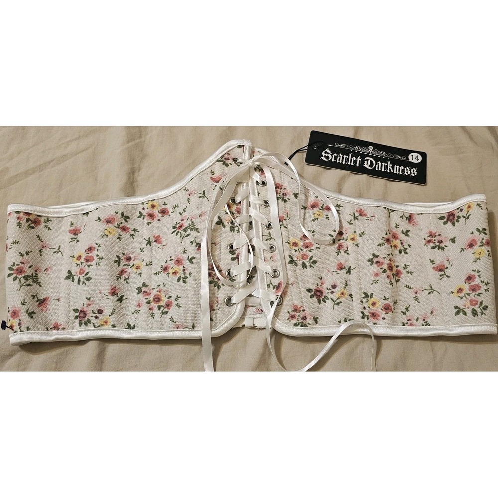 Scarlet Darkness NWT Medieval Steampunk Floral Lace Up Corset Belt Sz 14 Peasant